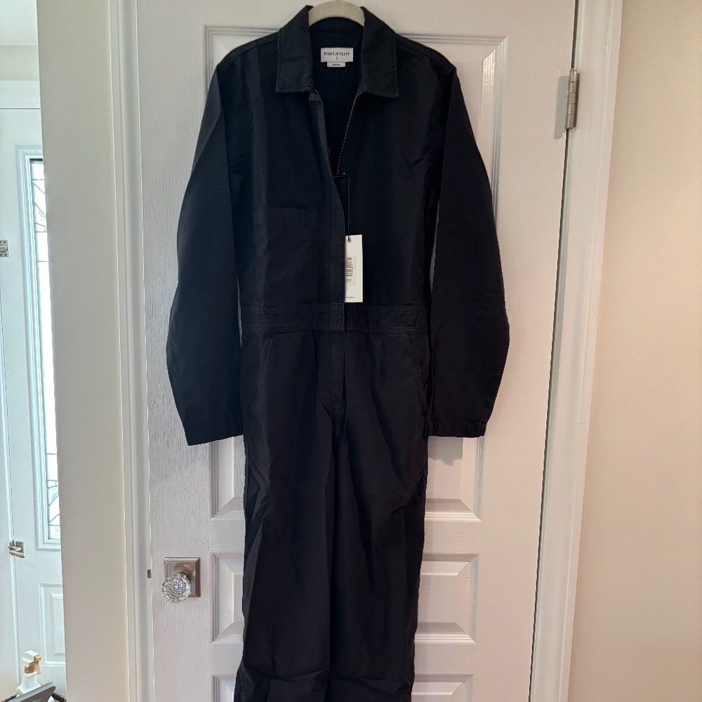 RIVET UTILITY BLACK COTTON JUMPSUIT SEEKER SMALL NWT